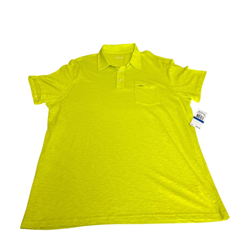 Michael Kors Mens XL Neon Yellow Slub Cotton Polo Shirt Short Sleeve NWT MK Logo